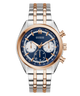Two-tone GUESS Mens 2-Tone Multi-function Watch with blue face and rose gold accents on a white background