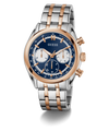 Two-tone GUESS Mens 2-Tone Multi-function Watch with blue face and gold accents on a white background