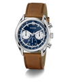 Guess watch with brown leather strap and blue dial on a white background GW0972G1