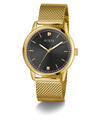 GUESS Mens Gold Tone Analog Watch with black face on a white background