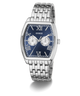 GUESS Mens Silver Tone Multi-function Watch watch with silver bracelet and blue dial on a white background