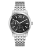 Silver GUESS Mens Silver Tone Multi-function Watch with black dial on a white background
