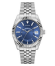 GUESS Mens Silver Tone Multi-function Date Watch with blue dial on a white background