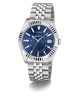 GUESS Mens Silver Tone Multi-function Date Watch with blue dial on a white background