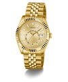GUESS Mens Gold Tone Multi-function Date Watch with a visible brand logo on a white background