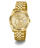 GUESS Mens Gold Tone Multi-function Date Watch with a visible brand logo on a white background