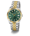 Two-tone silver and gold watch with green dial on a white background GW0977G4