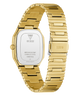 caseback of GUESS Mens Gold Tone Date Watch with a visible brand logo on a white background