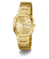 GUESS Mens Gold Tone Date Watch with a visible brand logo on a white background