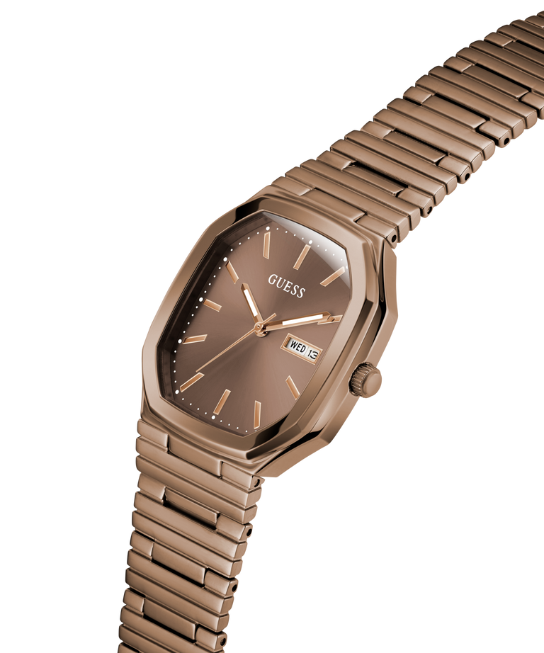 Coffee watch with a metallic band on a white background lifestyle