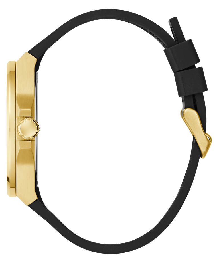 Gold GUESS Mens Limited Edition Lunar New Year Black Gold Tone Analog Watch with black strap on a white background