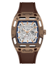 GUESS Mens Brown Coffee Automatic Watch with brown strap and bronze case on white background