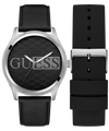 GUESS Mens Black Silver Tone Analog Watch with optional strap