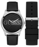 GUESS Mens Black Silver Tone Analog Watch with optional strap