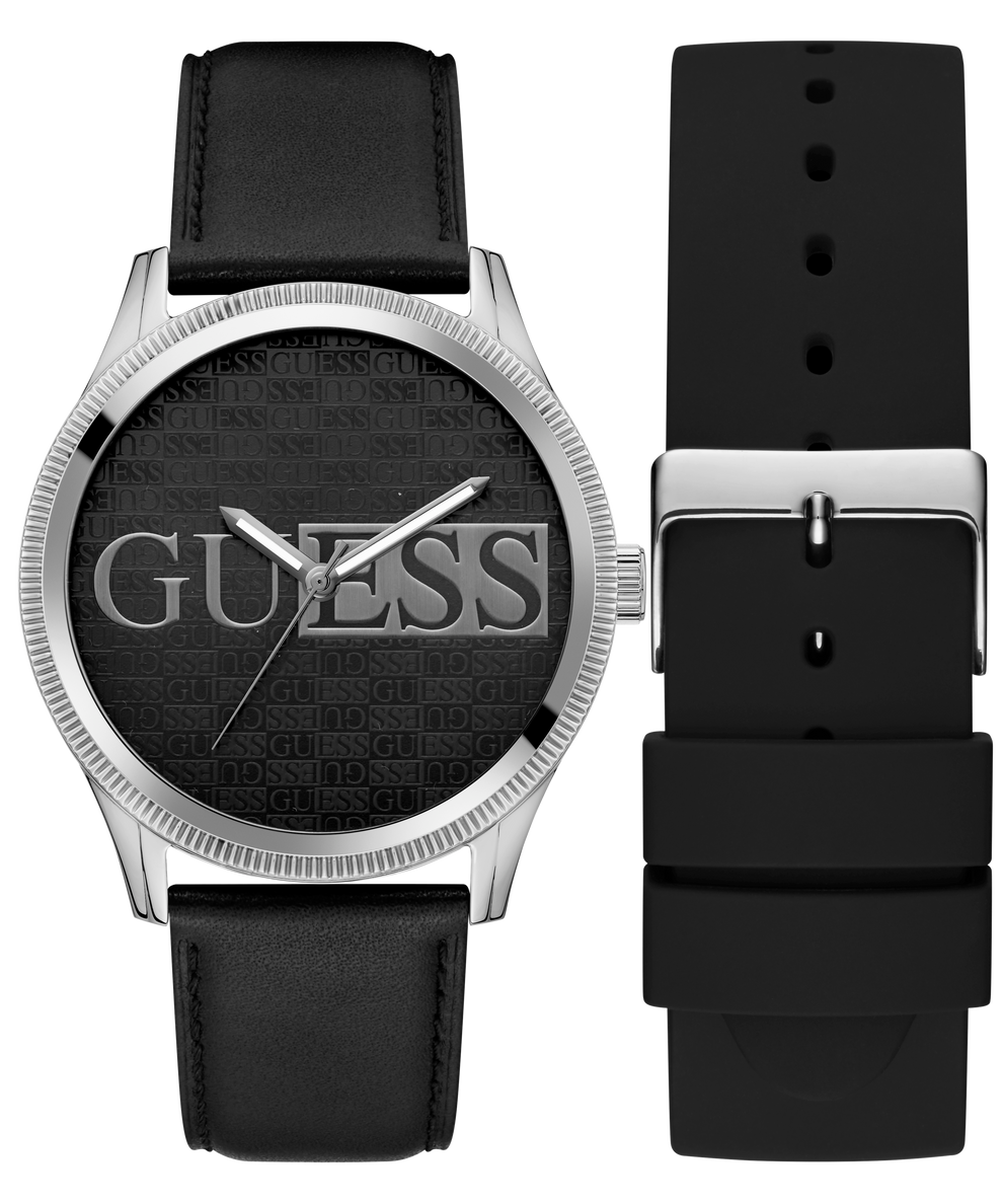GUESS Mens Black Silver Tone Analog Watch with optional strap