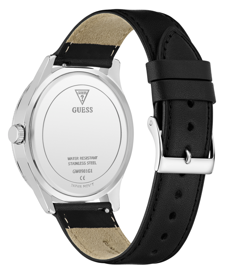 GUESS Mens Black Silver Tone Analog Watch GW0981G1 caseback
