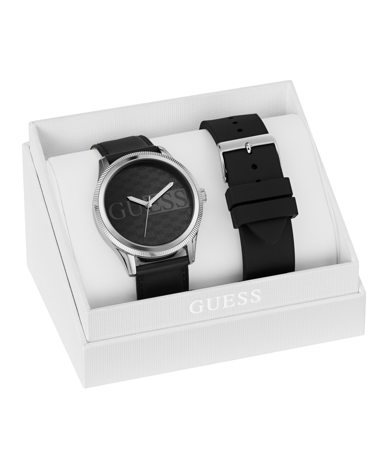 GUESS Mens Black Silver Tone Analog Watch GW0981G1 packaging