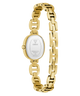 Gold chain-link watch with a white face on a white background