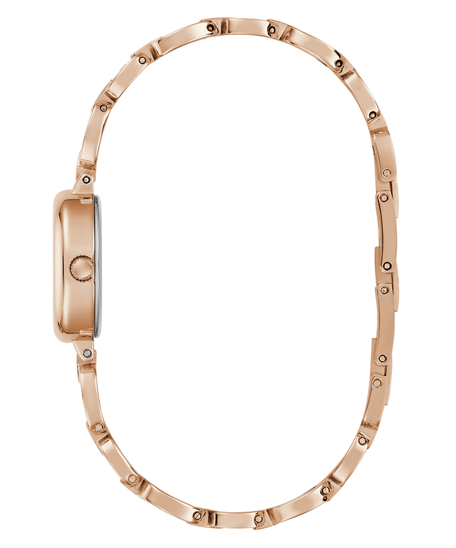 Rose gold watch with a white background
