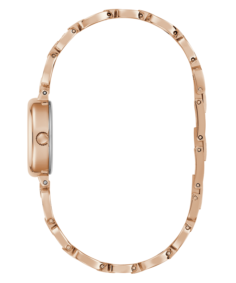 Rose gold watch with a white background