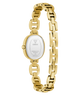 Gold chain-link watch with a visible brand logo on a white background