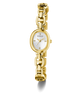 GUESS Ladies Gold Tone Analog Watch with a white face on a white background