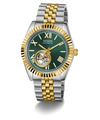 GUESS Mens 2-Tone Automatic Watch with green face on a white background