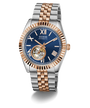 GUESS Mens 2-Tone Automatic Watch with rose gold and silver band on a white background