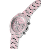GUESS Ladies Pink Multi-function Watch with a patterned face on a white background lifestyle