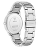 Silver Guess watch with metal band on a white background