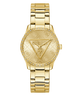 GUESS Ladies Gold Tone Analog Watch with brand logo on a white background