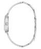 Silver watch with a detailed band on a white background