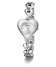 Silver heart-shaped watch with 'Guess' branding on a white background