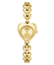 Gold heart-shaped watch with Guess logo on a white background