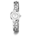 GUESS Ladies Silver Tone Analog Watch with a bracelet on a white background