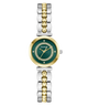 Two-tone GUESS Ladies 2-Tone Analog Watch with green face and gold accents on a white background