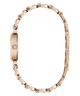 Rose gold watch with a chain-like design on a white background