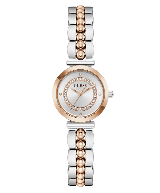 Silver and rose gold watch with a clear background