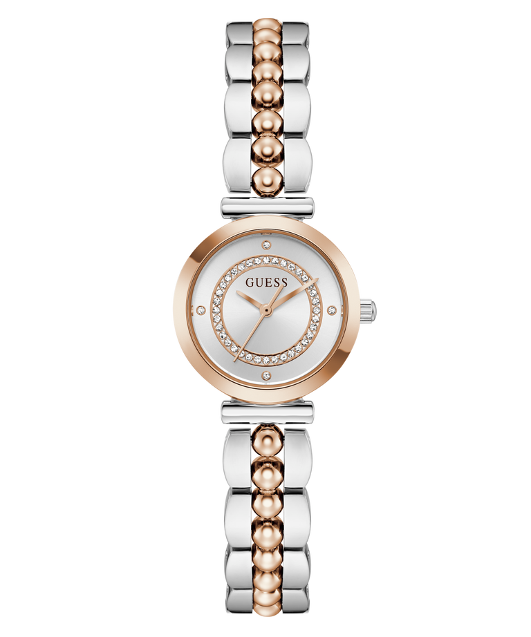 Silver and rose gold watch with a clear background