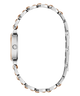 Silver and rose gold watch band on a white background