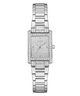 Silver GUESS Ladies Silver Tone Analog Watch with diamond accents on a white background