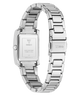 Silver GUESS Ladies Silver Tone Analog Watch with a rectangular face on a white background
