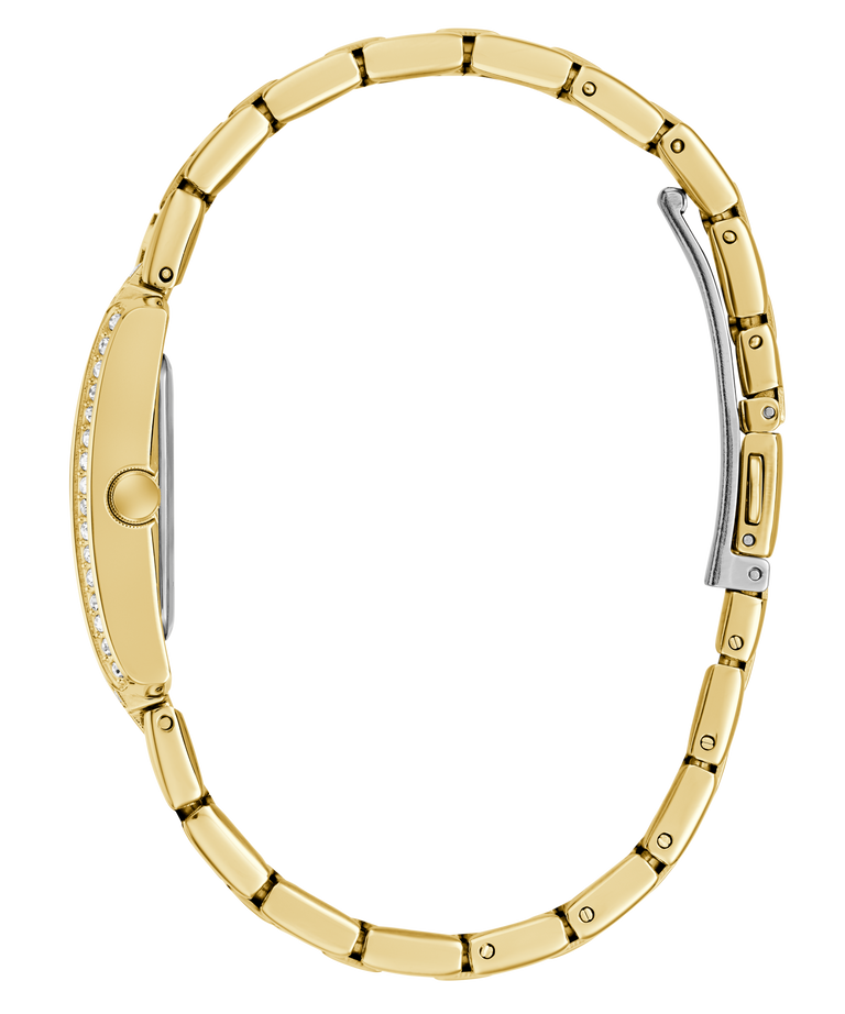 Gold GUESS Ladies Gold Tone Analog Watch on a white background