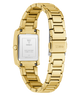Gold GUESS Ladies Gold Tone Analog Watch with a white face on a white background
