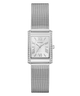 Silver GUESS Ladies Silver Tone Analog Watch with mesh band on a white background