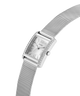 Silver watch with mesh band on a white background lifestyle