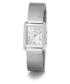 Silver GUESS Ladies Silver Tone Analog Watch with mesh band on a white background