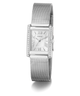 Silver GUESS Ladies Silver Tone Analog Watch with mesh band on a white background