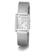 Silver GUESS Ladies Silver Tone Analog Watch with mesh band on a white background