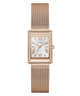 GUESS Ladies Rose Gold Tone Analog Watch with mesh band on a white background